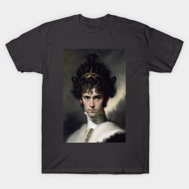Curly Haired Man Moody Vintage Dark Painting T-Shirt by Walter WhatsHisFace